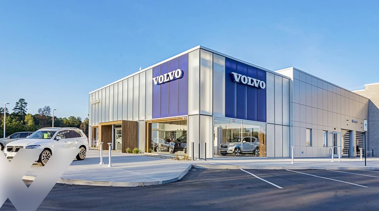 Oversize acid-etched glass at Volvo dealership